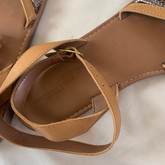 Women’s American Eagle, Brown & Gold Strappy Beaded Sandals W/Ankle Strap sz‎ 10 - Picture 5 of 5